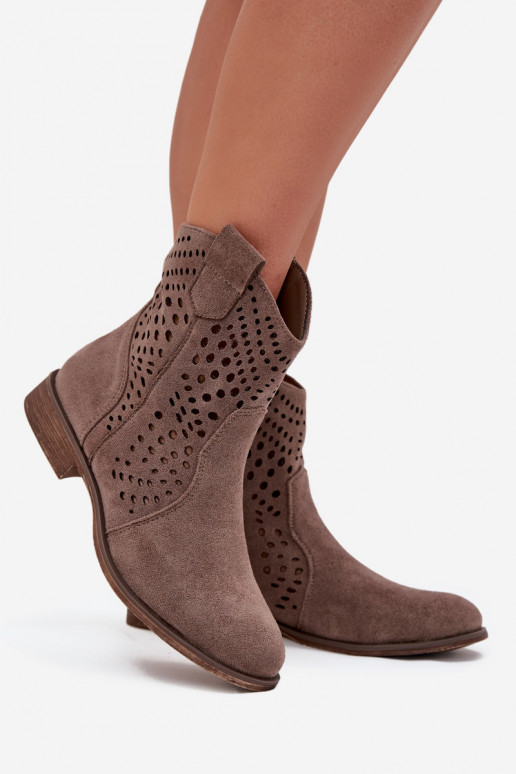 Sandfarbene durchbrochene Stiefeletten mit breiten Absätzen Amisna