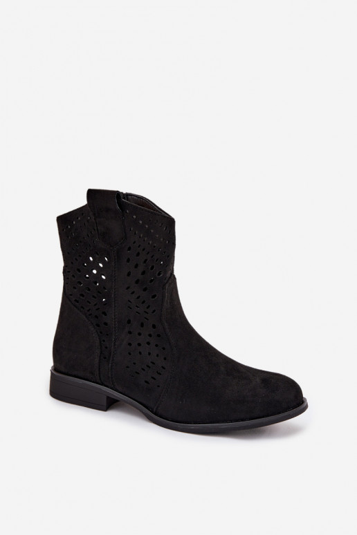 Schwarze durchbrochene Stiefeletten mit breiten Absätzen Amisna