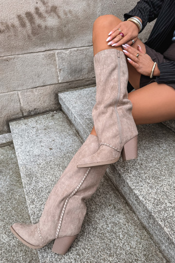 Bottes hautes pour femmes style cowboy avec talon bloc sable Noeline 2
