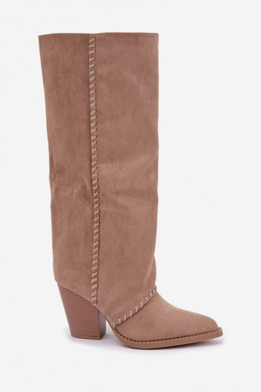 Bottes hautes pour femmes style cowboy avec talon bloc sable Noeline