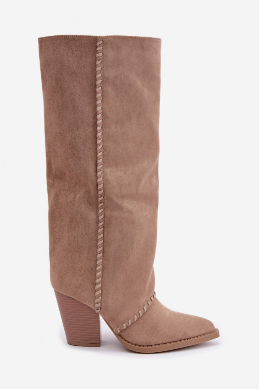 Bottes hautes pour femmes style cowboy avec talon bloc sable Noeline
