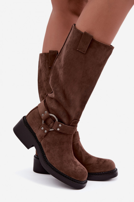 Bottes hautes pour femmes avec détails décoratifs en brun Morla
