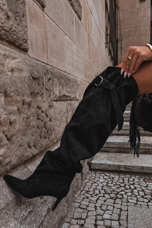 bottes hautes à enfiler pour femmes avec talons en noir Rosena