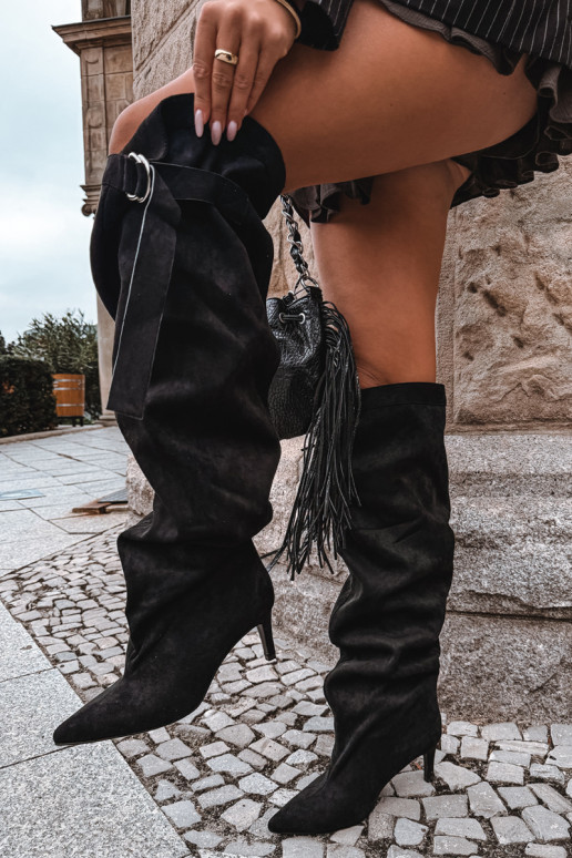 bottes hautes à enfiler pour femmes avec talons en noir Rosena