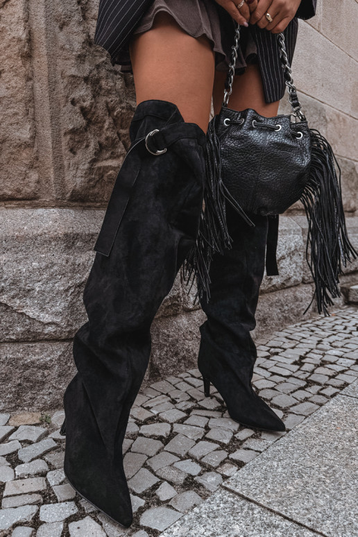 bottes hautes à enfiler pour femmes avec talons en noir Rosena