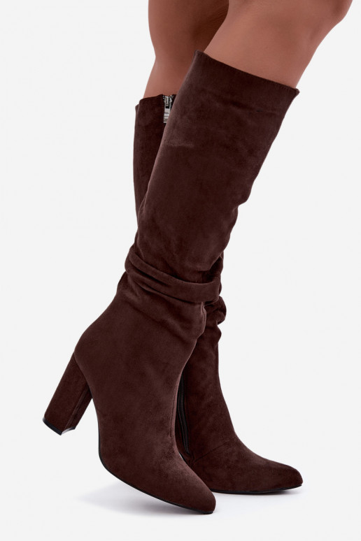 Damen isolierte Kniehohe Stiefel mit Absatz und Rüschen in Braun Imelia