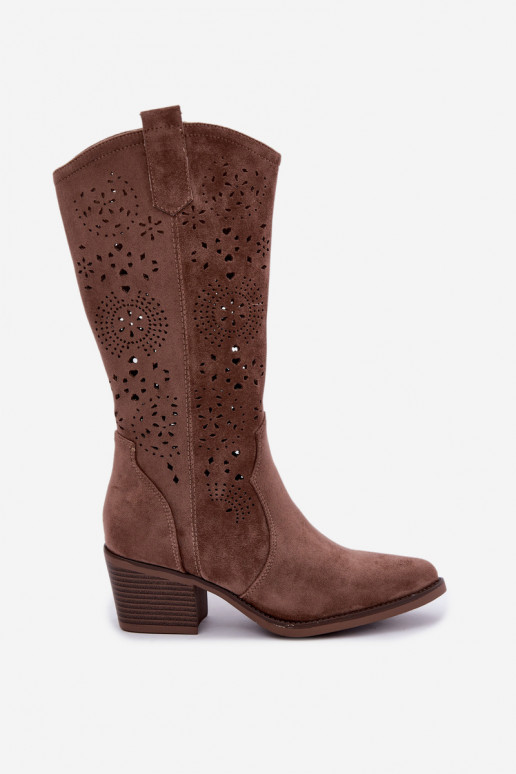 Garena bruine cowboy-stijl lange laarzen met uitsparingen