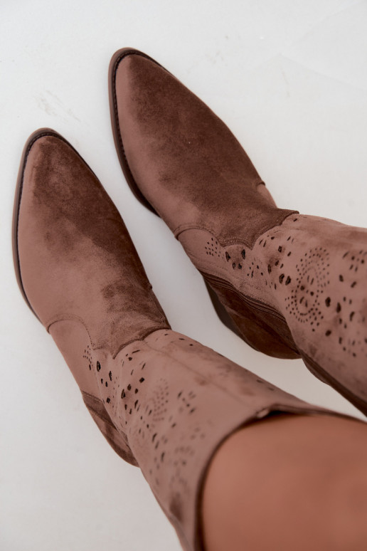 Bottes longues de style cowboy brunes avec découpes Garena