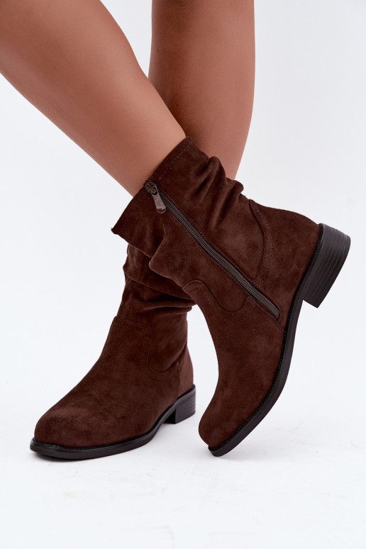 Bottines isolées avec volants et talons larges S.Barski HY62-8102 en couleur chocolat