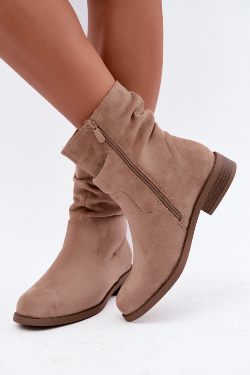 Bottines chaudes avec volants et larges talons, sable