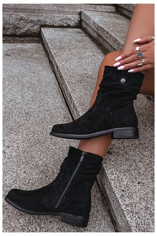 Bottines chaudes avec volants et larges talons, noires