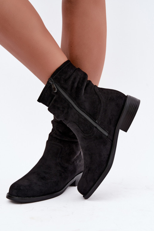 Bottines chaudes avec volants et larges talons, noires