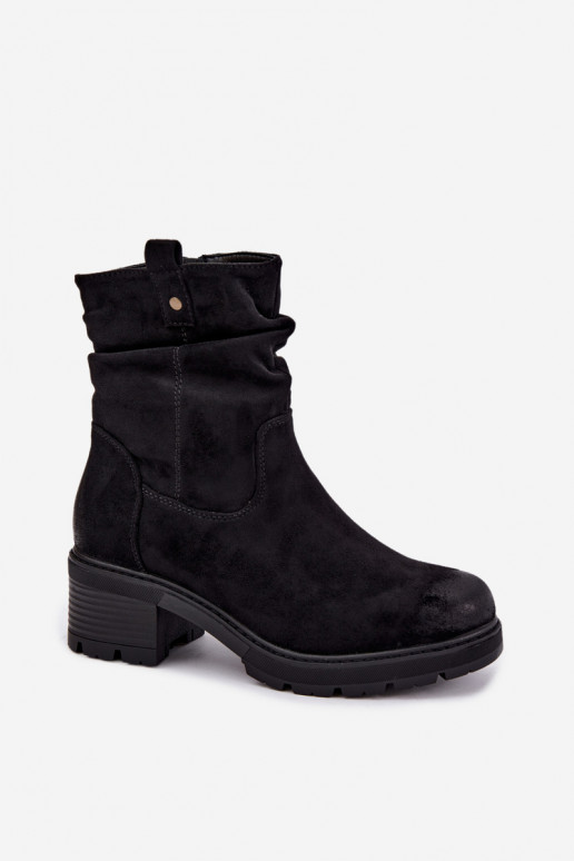 Wärmende Damen-Stiefeletten mit Rüschen, schwarz
