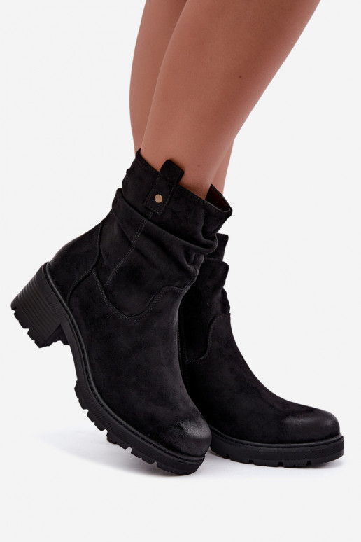 Wärmende Damen-Stiefeletten mit Rüschen, schwarz