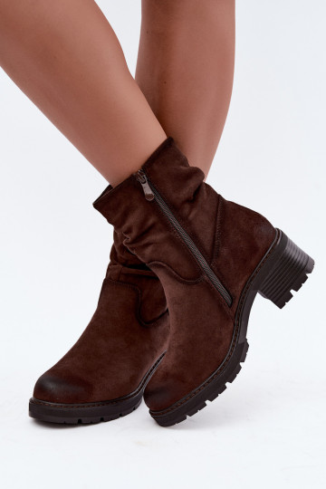 Isolierte Damen Stiefeletten mit Rüschen Klocke S.Barski HY62-8100 in Schokoladenfarbe 2