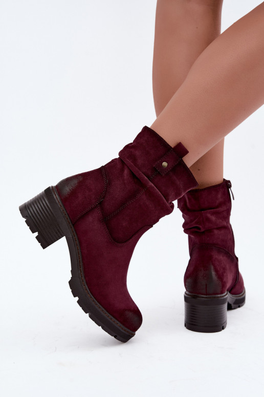 Geïsoleerde dames enkellaarsjes met ruches Klocke S.Barski HY62-8100 in bordeaux kleur