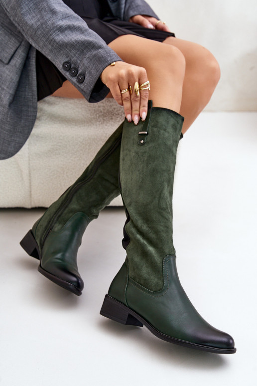Bottes chaudes pour femmes jusqu'au genou en vert Ivasira