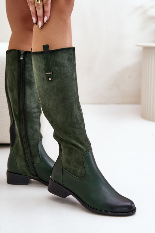 Bottes chaudes pour femmes jusqu'au genou en vert Ivasira