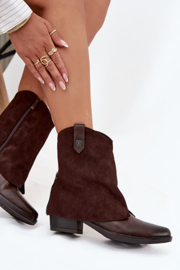 Bottines chaudes de style cowboy avec talons en chocolat Sylvette