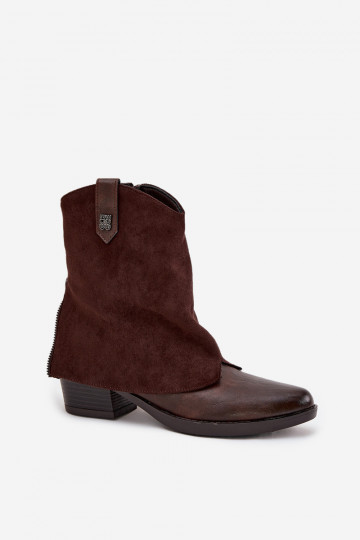 Warme cowboy-stijl enkellaarsjes met hakken in chocoladebruin Sylvette 2