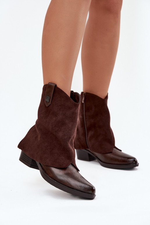 Bottines chaudes de style cowboy avec talons en chocolat Sylvette