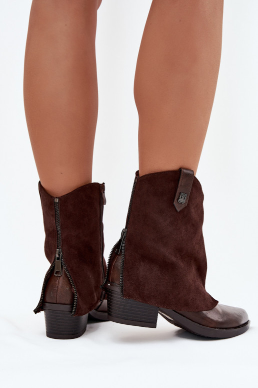 Bottines chaudes de style cowboy avec talons en chocolat Sylvette