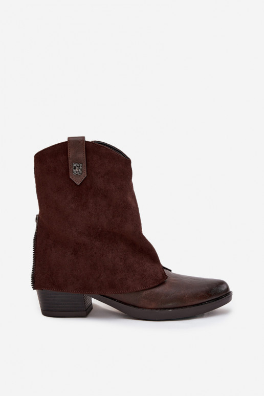 Bottines chaudes de style cowboy avec talons en chocolat Sylvette