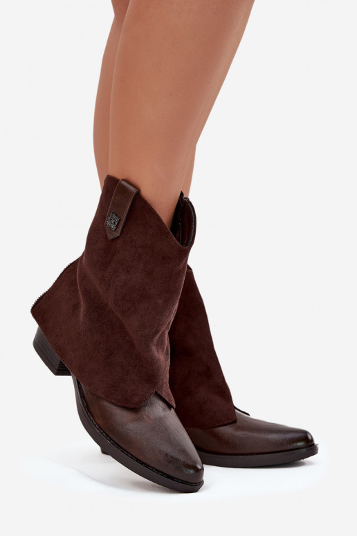 Warme cowboy-stijl enkellaarsjes met hakken in chocoladebruin Sylvette