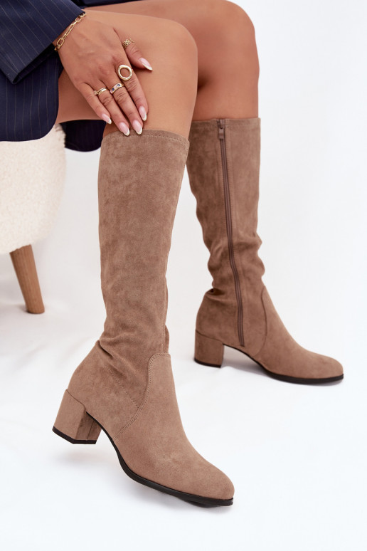 Bottes classiques jusqu'au genou en daim synthétique couleur sable Sergio Leone KZ205