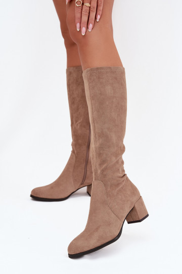 Klassieke laarzen tot de knie van faux suede in zandkleur Sergio Leone KZ205 2