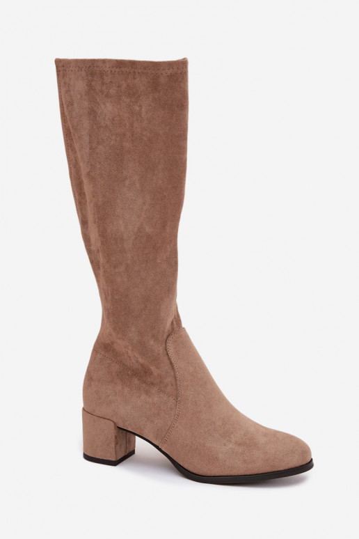 Bottes classiques jusqu'au genou en daim synthétique couleur sable Sergio Leone KZ205