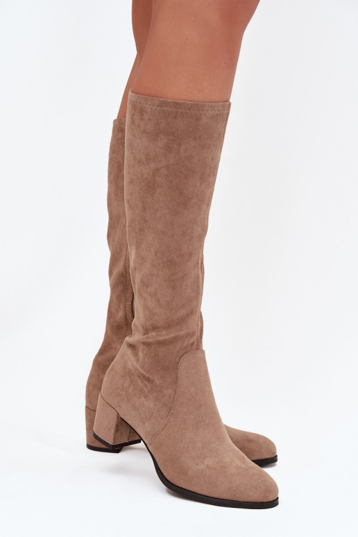 Bottes classiques jusqu'au genou en daim synthétique couleur sable Sergio Leone KZ205