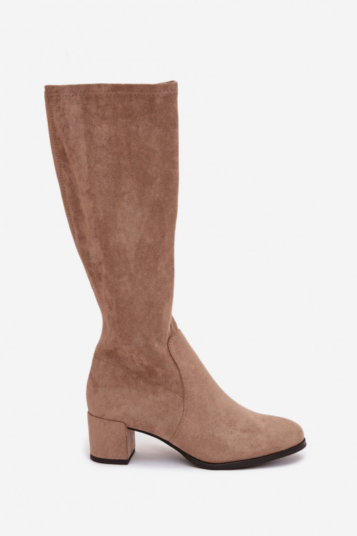 Bottes classiques jusqu'au genou en daim synthétique couleur sable Sergio Leone KZ205