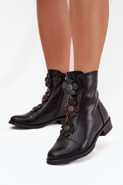 Bottines chaudes pour femmes avec talons larges et motifs floraux en noir Pravienne