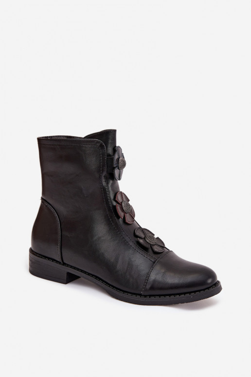 Bottines chaudes pour femmes avec talons larges et motifs floraux en noir Pravienne