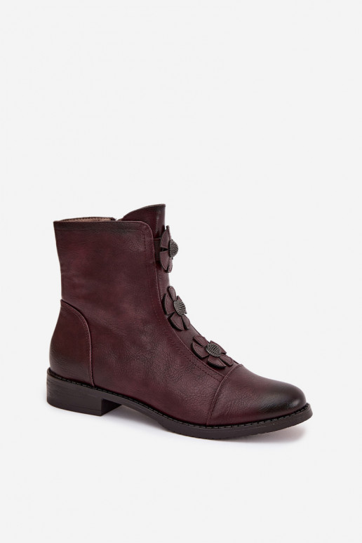 Bottines chaudes pour femmes avec talons larges et motifs floraux en bordeaux Pravienne