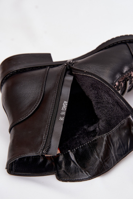 Bottines chaudes pour femmes avec talons larges et motifs floraux en noir Labise