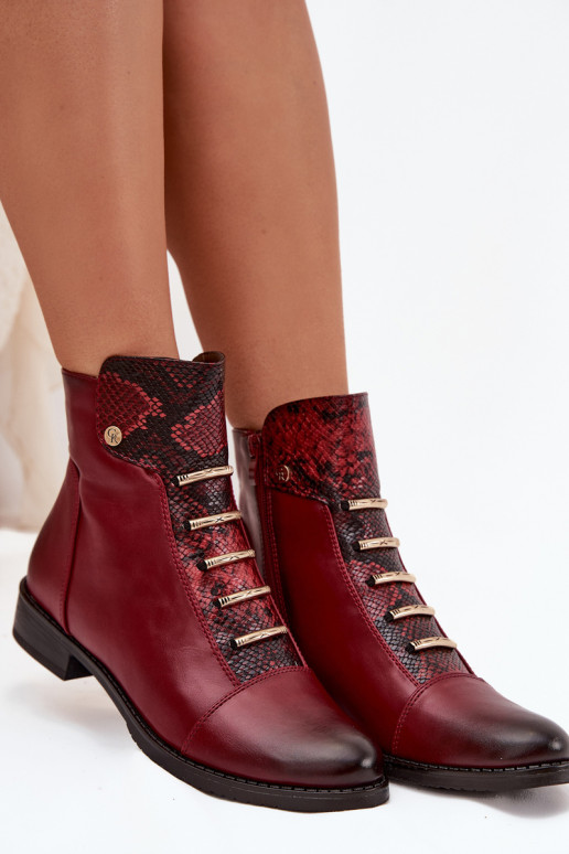Bottines chaudes pour femmes avec talons larges en imprimé animal en bordeaux Labise
