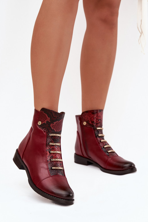 Bottines chaudes pour femmes avec talons larges en imprimé animal en bordeaux Labise