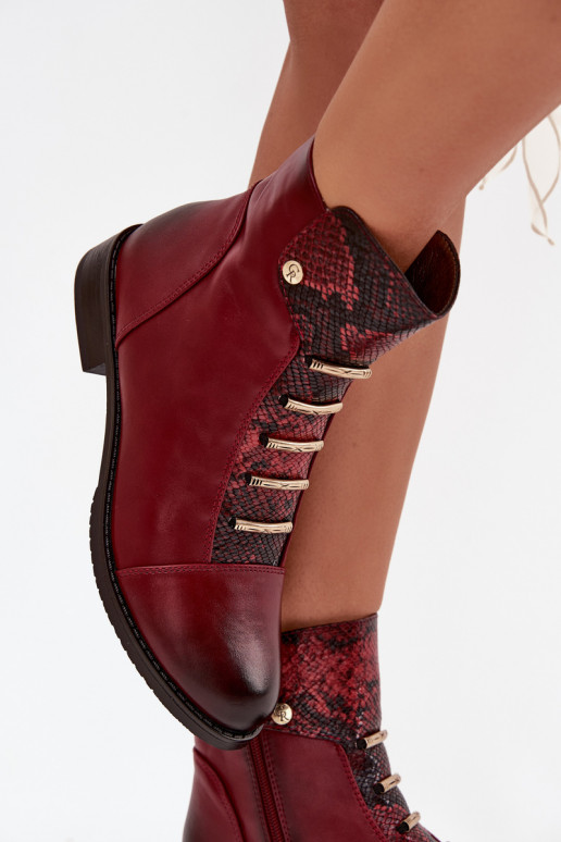 Bottines chaudes pour femmes avec talons larges en imprimé animal en bordeaux Labise