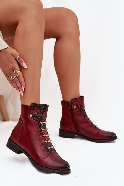 Bottines chaudes pour femmes avec talons larges en imprimé animal en bordeaux Labise