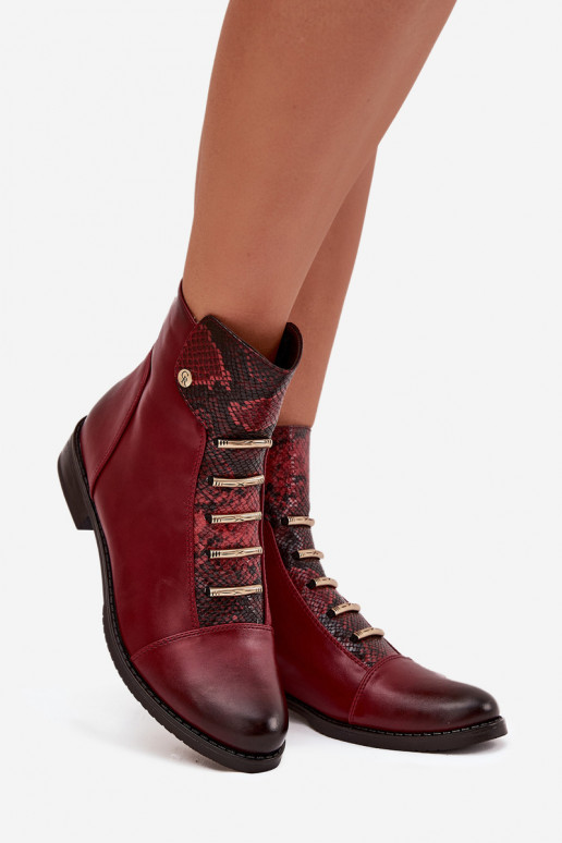 Bottines chaudes pour femmes avec talons larges en imprimé animal en bordeaux Labise