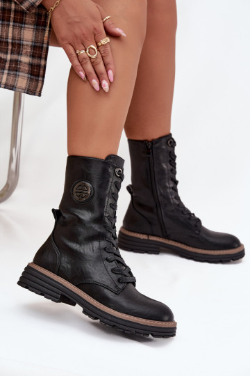 Warme dames enkellaarsjes met decoratieve details in zwart Dorialine