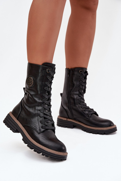 Warme dames enkellaarsjes met decoratieve details in zwart Dorialine