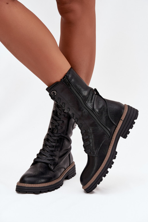Warme dames enkellaarsjes met decoratieve details in zwart Dorialine