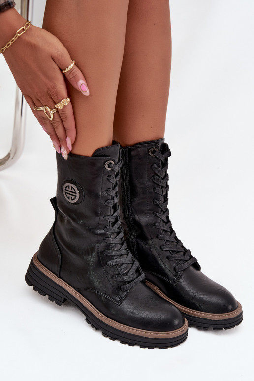 Warme dames enkellaarsjes met decoratieve details in zwart Dorialine