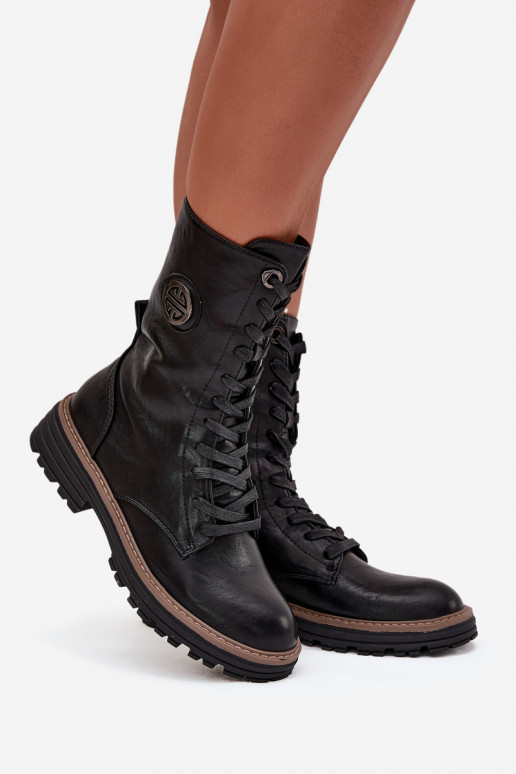 Warme dames enkellaarsjes met decoratieve details in zwart Dorialine