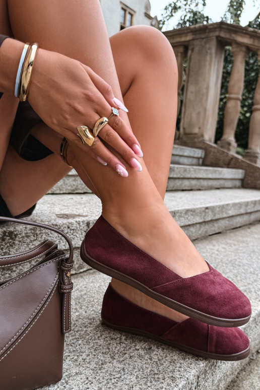 Ballerines bordeaux pour femmes en simili daim Mirelia