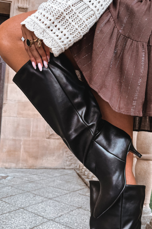 Stiefeletten mit Absatz aus schwarzem Kunstveloursleder Desya