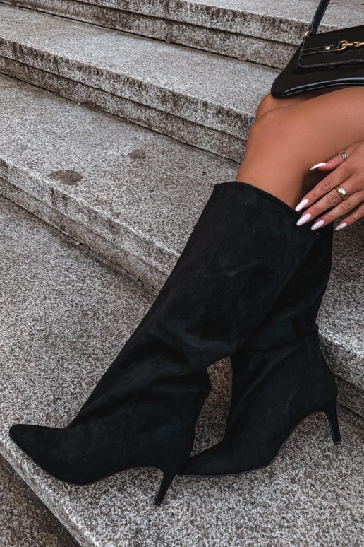 bottes hautes pour femmes à enfiler avec talons en noir Favra